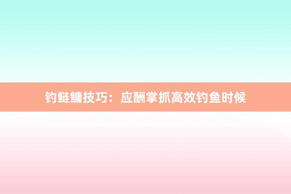 钓鲢鳙技巧：应酬掌抓高效钓鱼时候